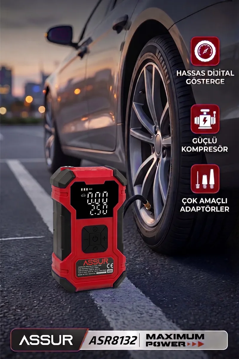 12.000 mAh Oto Kompresör| Powerbank | Led Işık | - Görsel 3
