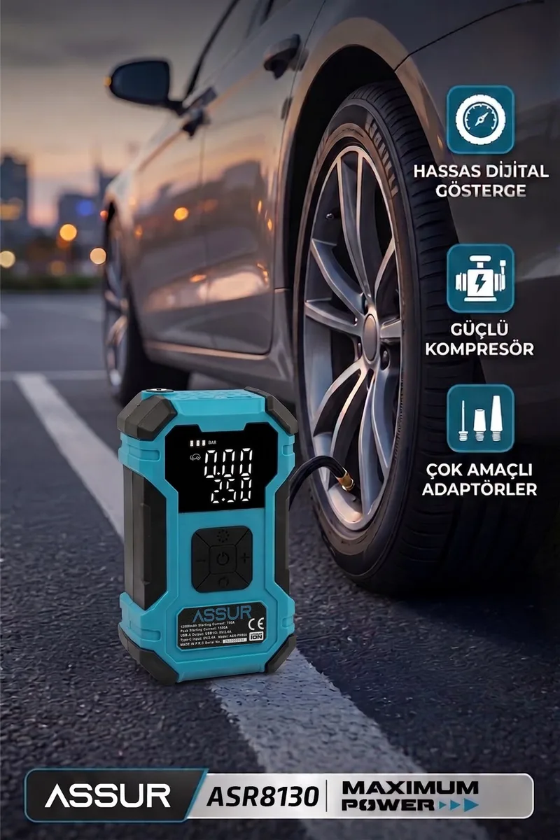 12.000 mAh  Oto Kompresör| Powerbank | Led Işık | - Görsel 3