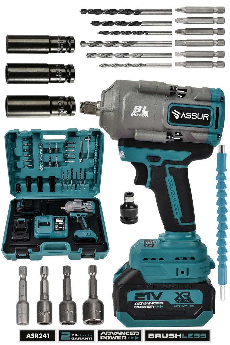 21V 1100 NM Torklu Çift Akülü 10 Pilli 1/2 Mavi Şarjlı Somun Sıkma Sökme Makinesi - Görsel 5