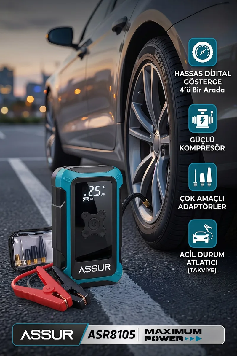 4'ü 1 Arada Dijital Göstergeli | Powerbank | Led Fener | Hava Kompresörü| Şarjlı Akü Takviye Cihazı - Görsel 5