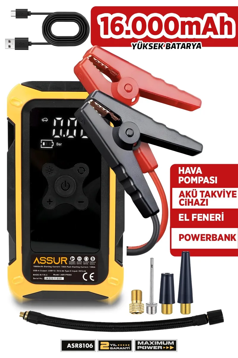 4'ü 1 Arada Dijital Göstergeli | Powerbank | Led Fener | Şarjlı Akü Takviye Cihazı | Hava Kompresörü - Görsel 4