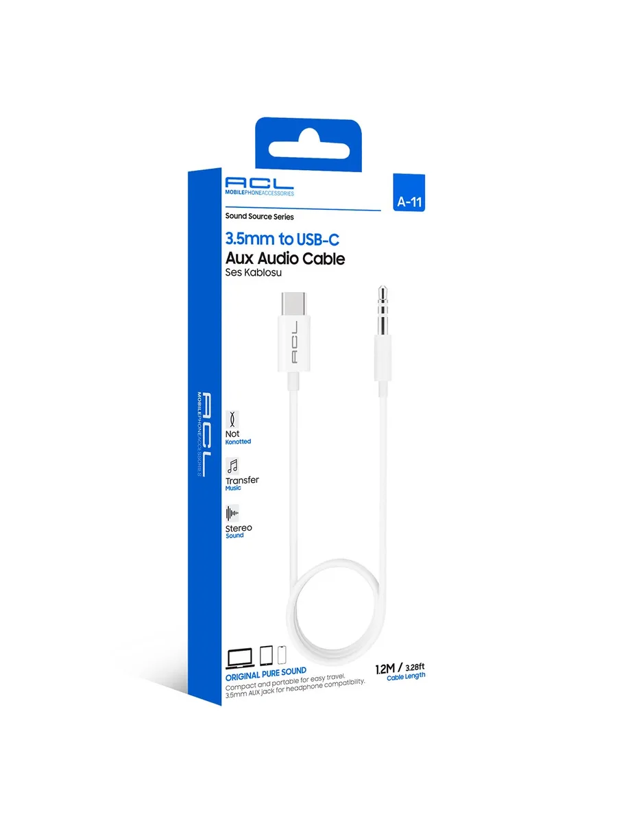 ACL A-11 1.2 Metre 3.5mm to Type-C (USB-C) Düğümlenmez Premium Aux Ses Kablosu | UMO Perpa Shop