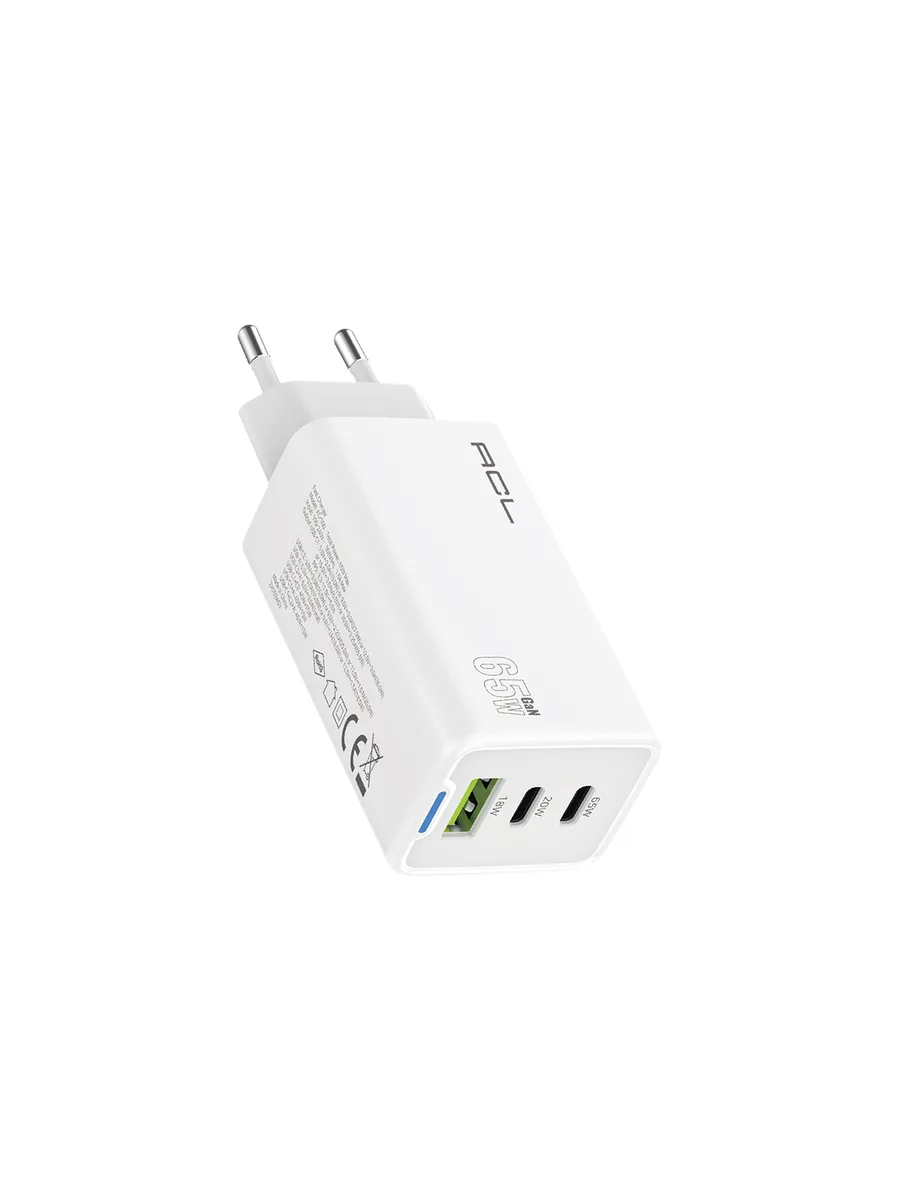 ACL AC-100 65W GaN Premium Hızlı Duvar Şarj Cihazı – 3 Portlu (2xType-C + 1xUSB-A) ve PD+QC 3.0 Destekli - Görsel 2