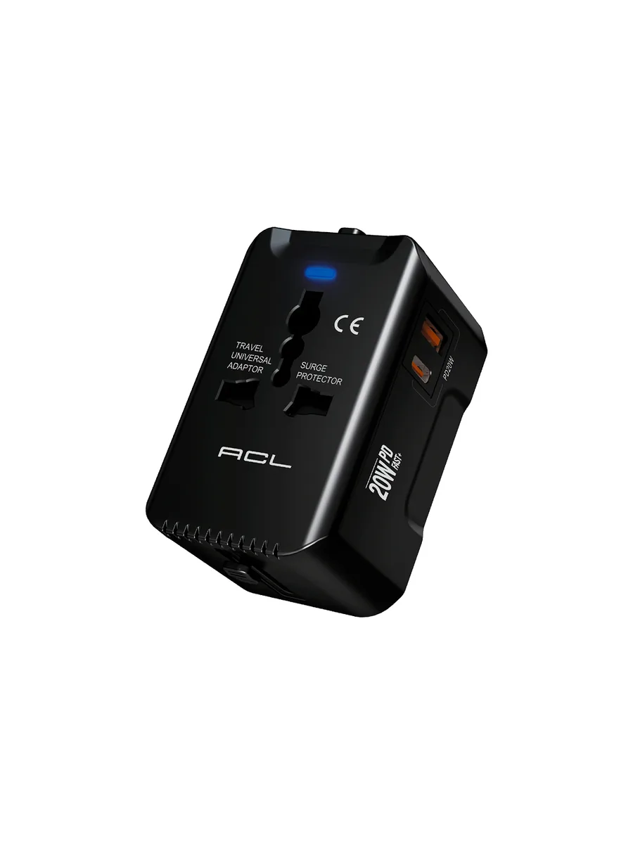 ACL AC-114 20W PD + QC 3.0 Evrensel Seyahat Adaptörü – 4’ü 1 Arada (EU/UK/US/AUS) Çoklu Priz ve Şarj Cihazı - Görsel 2