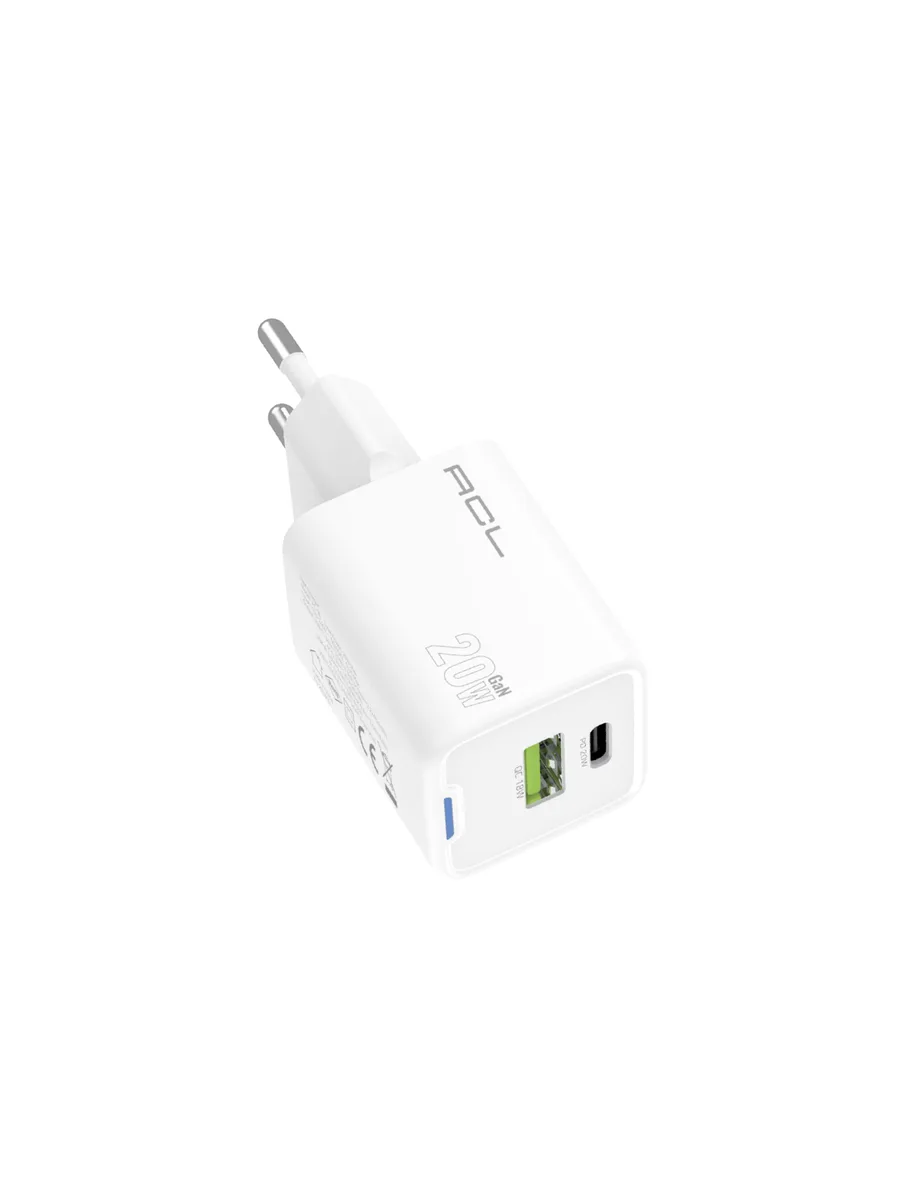 ACL AC-97 20W GaN Premium Hızlı Duvar Şarj Cihazı – Çift Portlu (USB-A + Type-C) ve Type-C to Lightning Kablolu - Görsel 2
