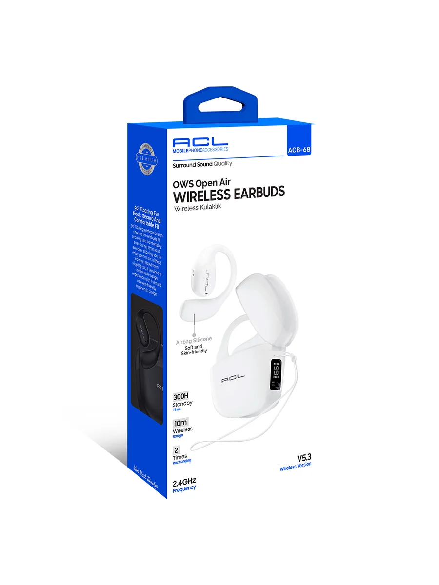 ACL ACB-68 OWS Open Air 360° Surround Sesli Bluetooth 5.3 Kablosuz Kulaklık – 90° Hareketli Kanca ve 300 Saat Bekleme