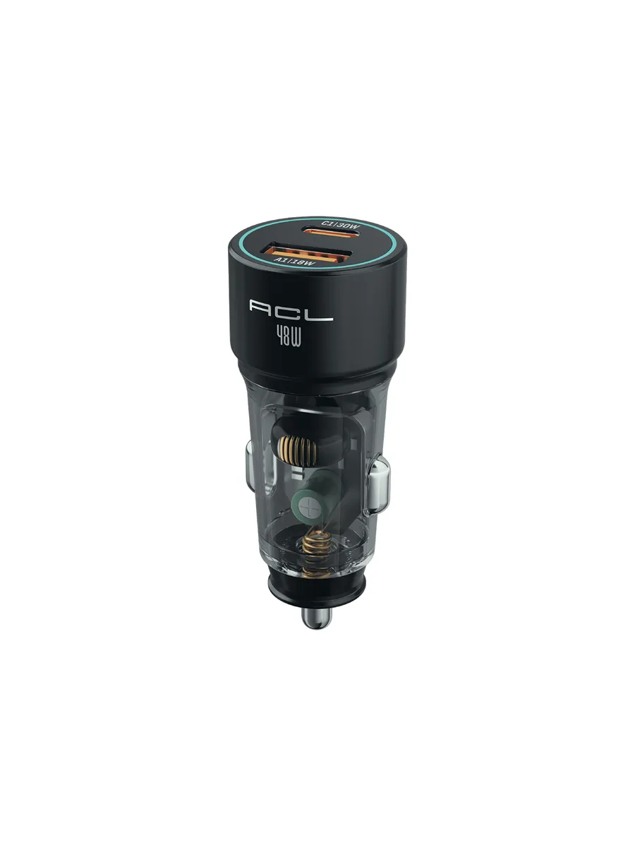 ACL ACC-05 48W Şeffaf Gövdeli Hızlı Araç Şarj Cihazı – PD 30W + QC 3.0 18W Çift Portlu Akıllı Şarj Başlığı - Görsel 2