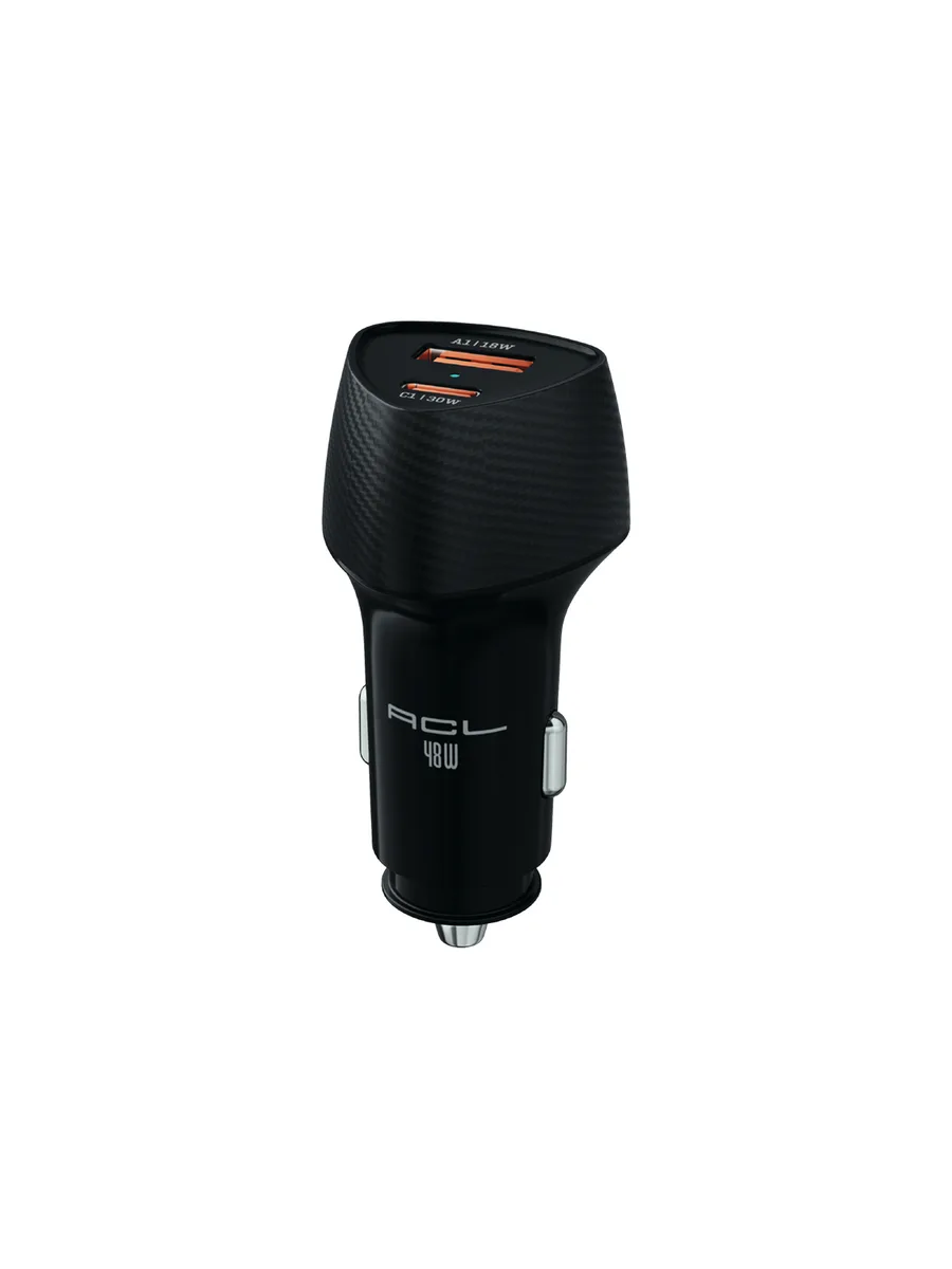 ACL ACC-08 48W Karbon Fiber Stil Hızlı Araç Şarj Cihazı Seti – PD 30W + QC 18W Çift Portlu + 1M Type-C Kablolu - Görsel 2
