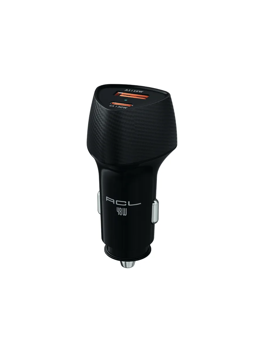 ACL ACC-09 48W Karbon Fiber Stil Hızlı Araç Şarj Cihazı Seti – PD 30W + QC 18W Çift Portlu + 1M Type-C to Lightning Kablo - Görsel 2
