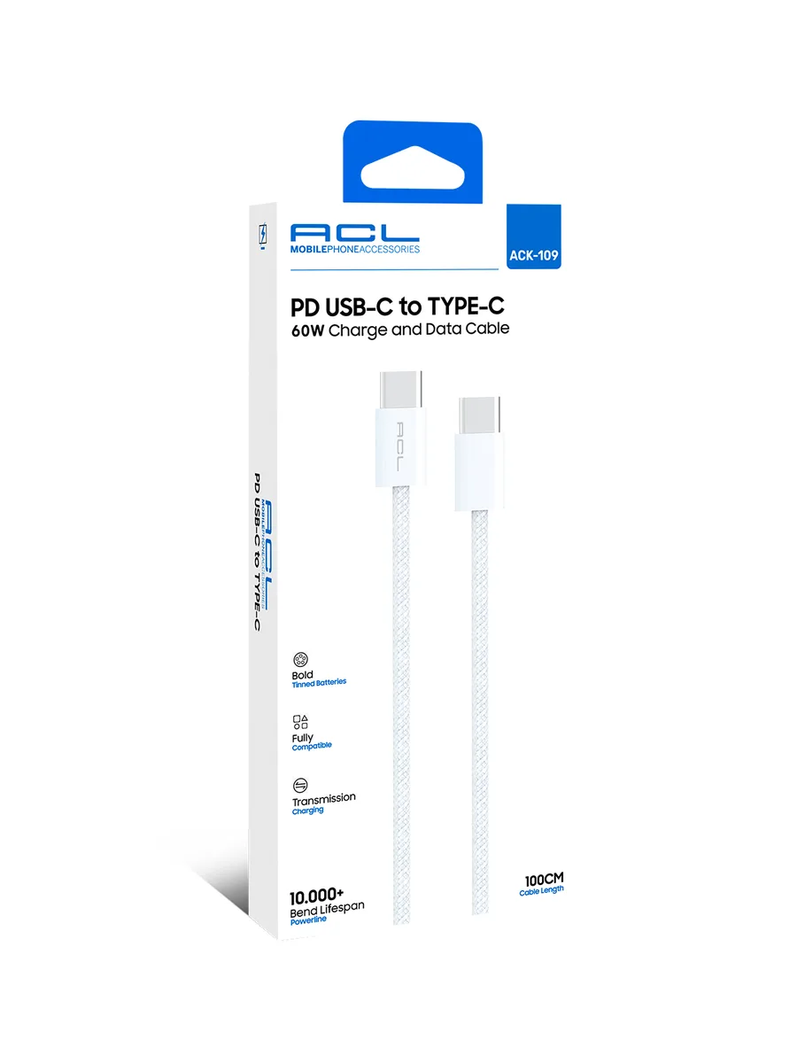 ACL ACK-109 PD 60W USB-C to USB-C Örgü Şarj ve Veri Kablosu (1 Metre)