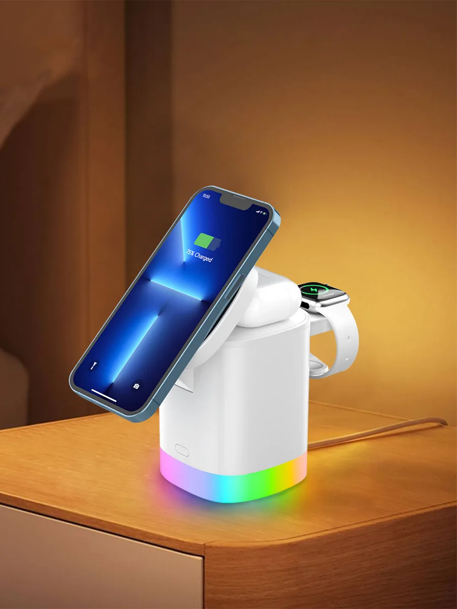 ACL AW13 3in1 MagSafe Kablosuz Şarj Standı – RGB Işıklı, Katlanabilir ve 15W Hızlı Şarj İstasyonu - Görsel 3