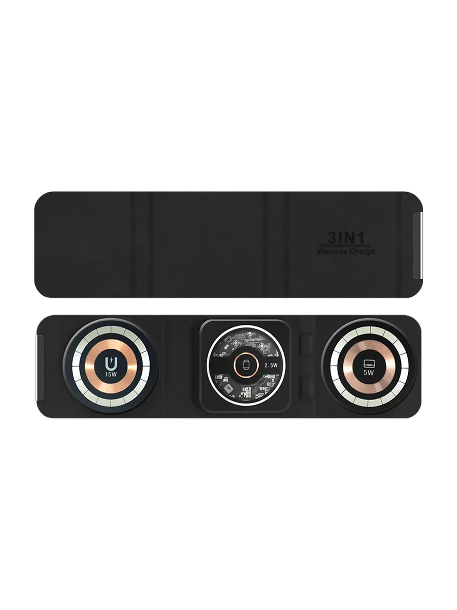 ACL AW14 3in1 MagSafe Katlanabilir Seyahat Şarj Seti – Deri/Kumaş Dokulu 15W Kablosuz Şarj İstasyonu - Görsel 2