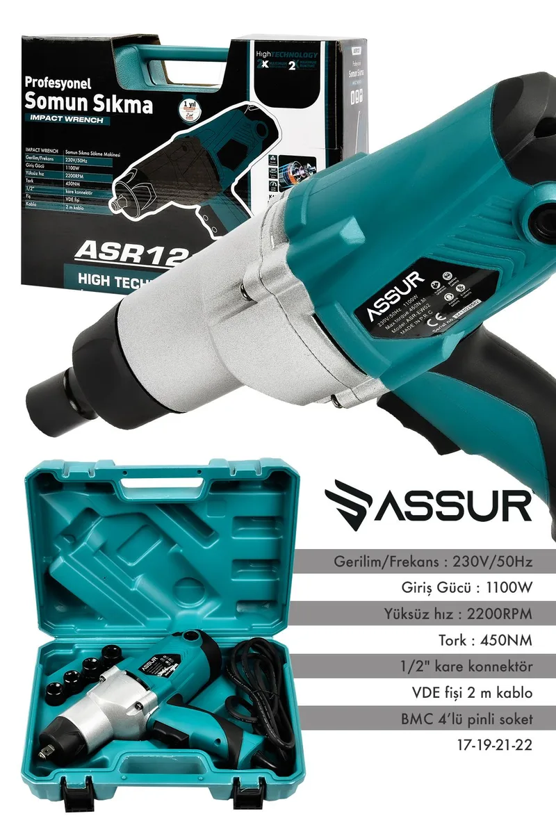 ASSUR 1100W Elektrikli 450 Nm Tork Somun Sıkma Makinesi - Görsel 3