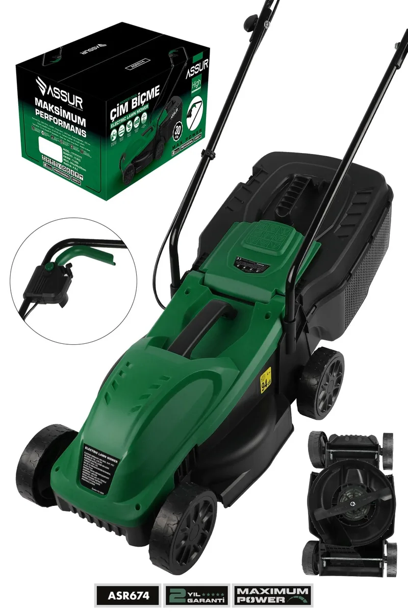 ASSUR 1200W 30 L Toplama Torbalı Elektrikli Çim Biçme Makinesi