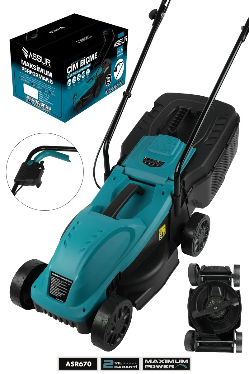 ASSUR 1200W 30 L Toplama Torbalı Elektrikli Çim Biçme Makinesi - Görsel 3