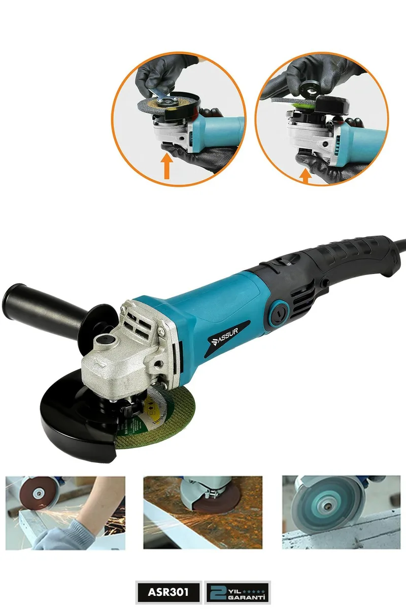 ASSUR 1200W Avuç Taşlama Makinesi 125mm Disk Çapı 6 Kademeli Uzun Kuyruk