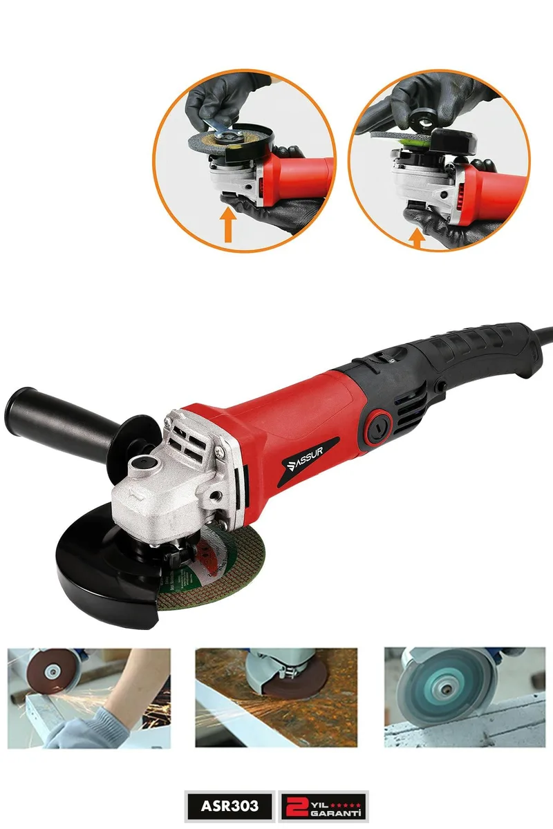 ASSUR 1200W Avuç Taşlama Makinesi 125mm Disk Çapı 6 Kademeli Uzun Kuyruk - Görsel 7
