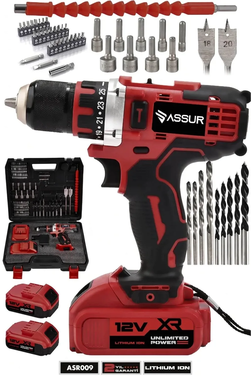 ASSUR 12V 10mm Çelik Mandren 25 Nm Tork Çift Akülü Akülü Vidalama Matkap