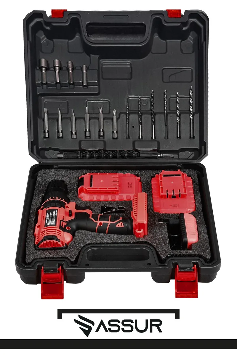 ASSUR 12V 10mm Mandren 20 Nm Tork Metal Şanzıman Çift Akülü Bakır Sargı Akülü Vidalama Matkap - Görsel 2