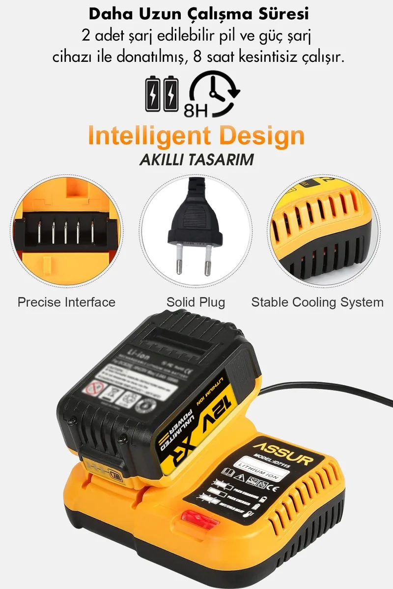 ASSUR 12V 10mm Mandren 25 Nm Tork Çift Akülü Vidalama Metal Şanzıman Matkap - Görsel 3