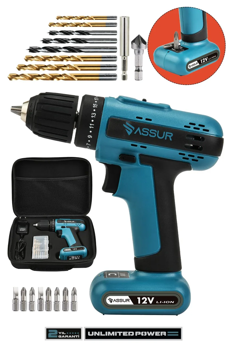 ASSUR 12V 10mm Mandren 25 Nm Tork Dahili Batarya Matkap Akülü Vidalama