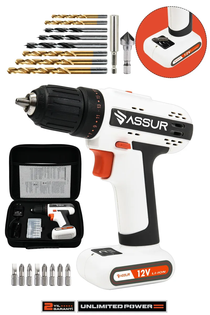 ASSUR 12V 10mm Mandren 25 Nm Tork Dahili Batarya Matkap Akülü Vidalama - Görsel 4