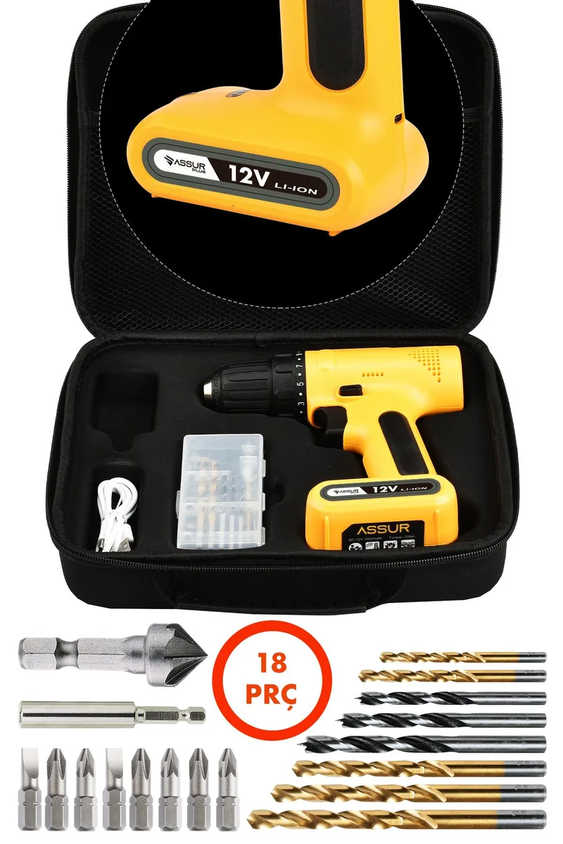 ASSUR 12V 10mm Mandren 25 Nm Tork USB Şarjlı Matkap Vidalama Dahili Batarya - Görsel 3