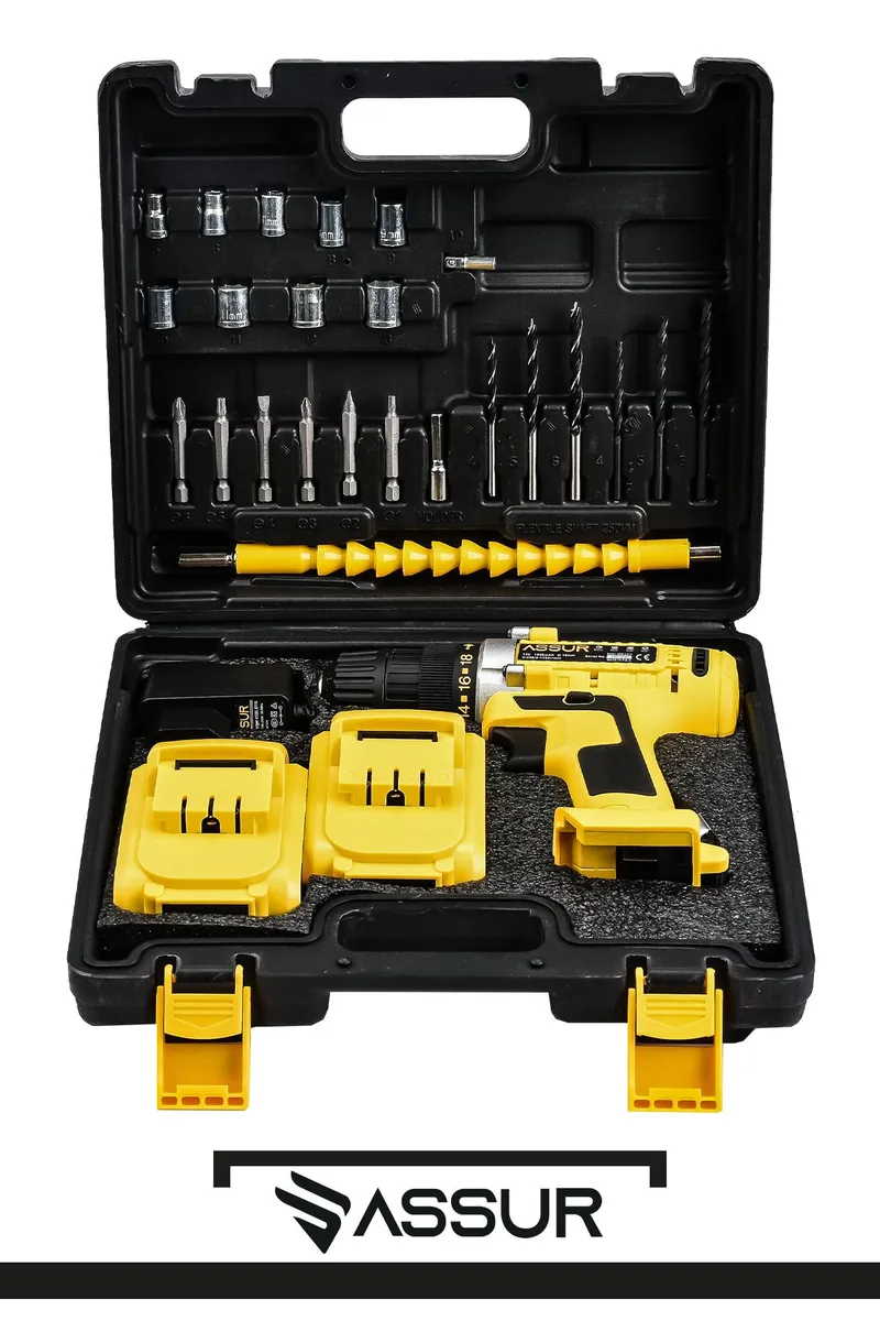 ASSUR 12V 10mm Mandren Çift Akülü Matkap Çelik Şanzıman Bakır Sargılı Akülü Vidalama - Görsel 6