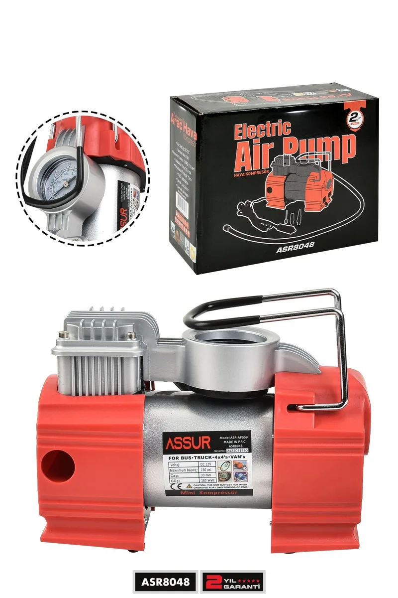 Assur 12v Çakmaklık Girişli 150 psi Mini Hava Kompresörü - Görsel 4