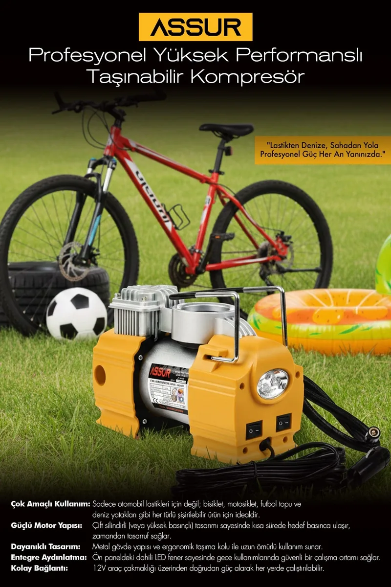 Assur 12v Çakmaklık Girişli 150 psi Mini Hava Kompresörü - Görsel 8