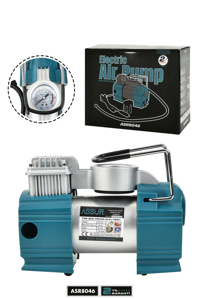 ASSUR 12V Çakmaklık Girişli 150 PSI Mini Hava Kompresörü