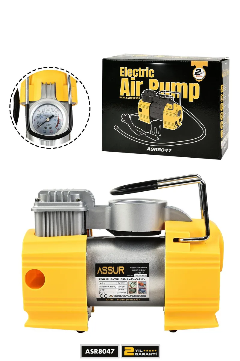 ASSUR 12V Çakmaklık Girişli 150 PSI Mini Hava Kompresörü - Görsel 4