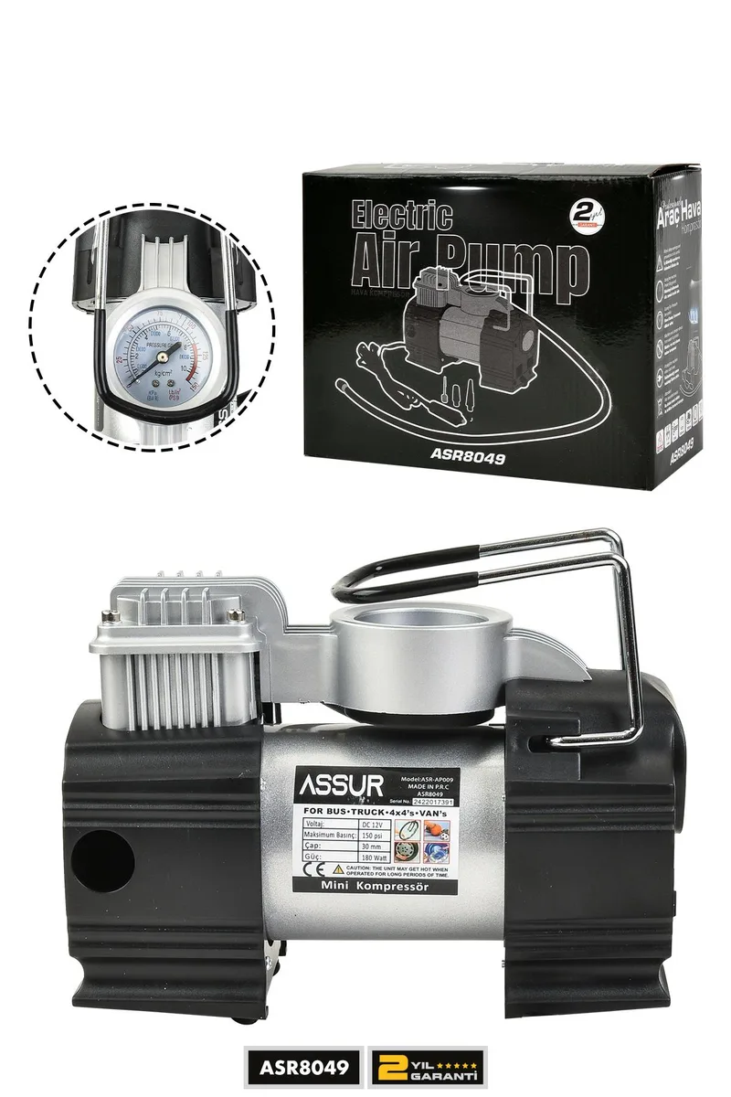 ASSUR 12V Çakmaklık Girişli 150 PSI Mini Hava Kompresörü - Görsel 5