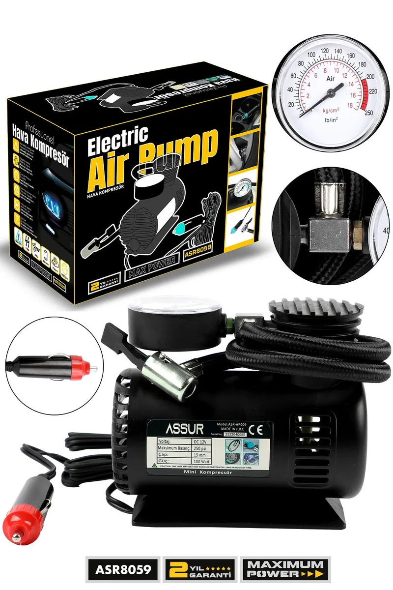 Assur 12v Çakmaklık Girişli 250 psi Mini Hava Kompresörü - Görsel 3