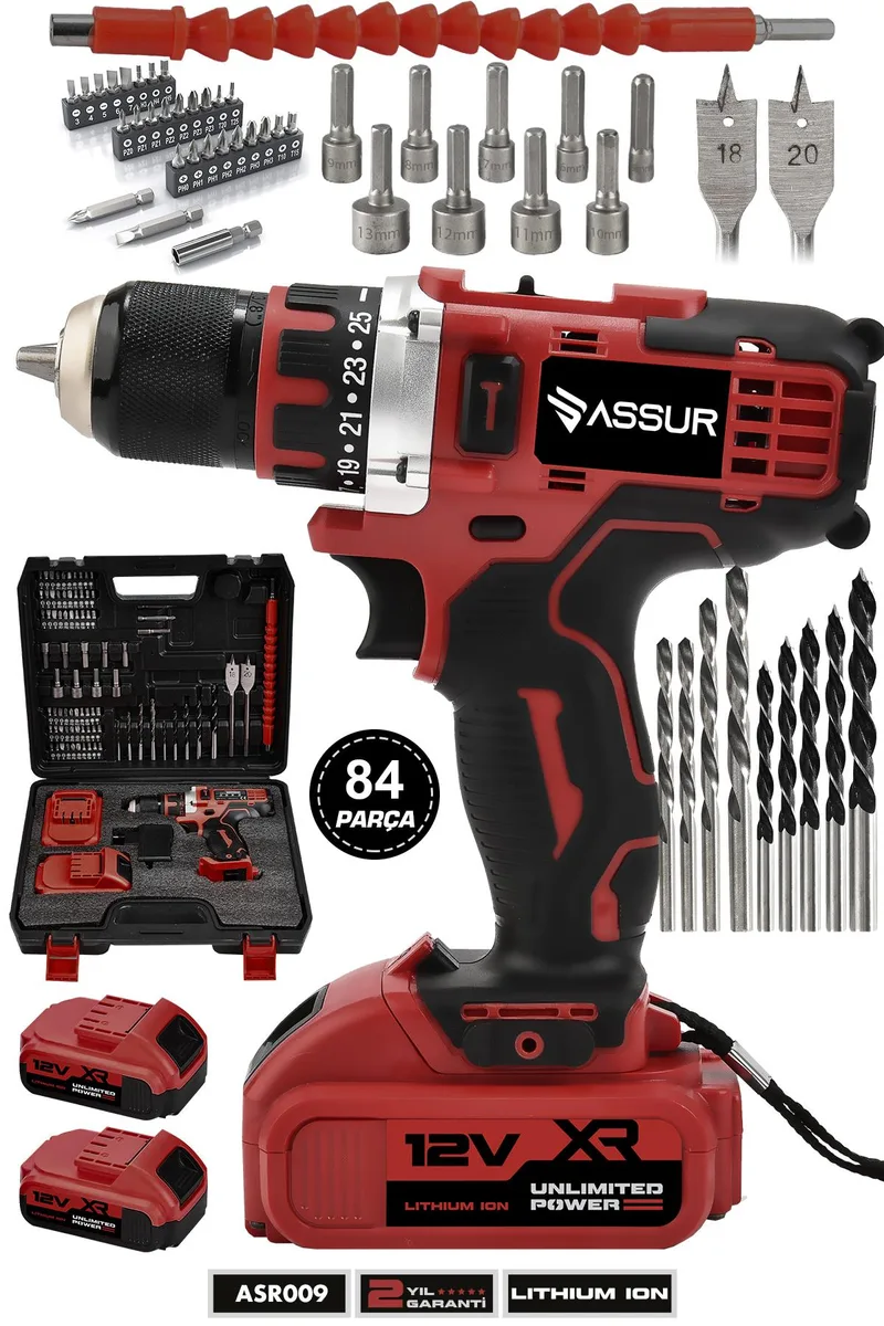 Assur 12V Çift Akü Şarjlı Matkap Metal Şanzıman Akülü Vidalama | UMO Perpa Shop