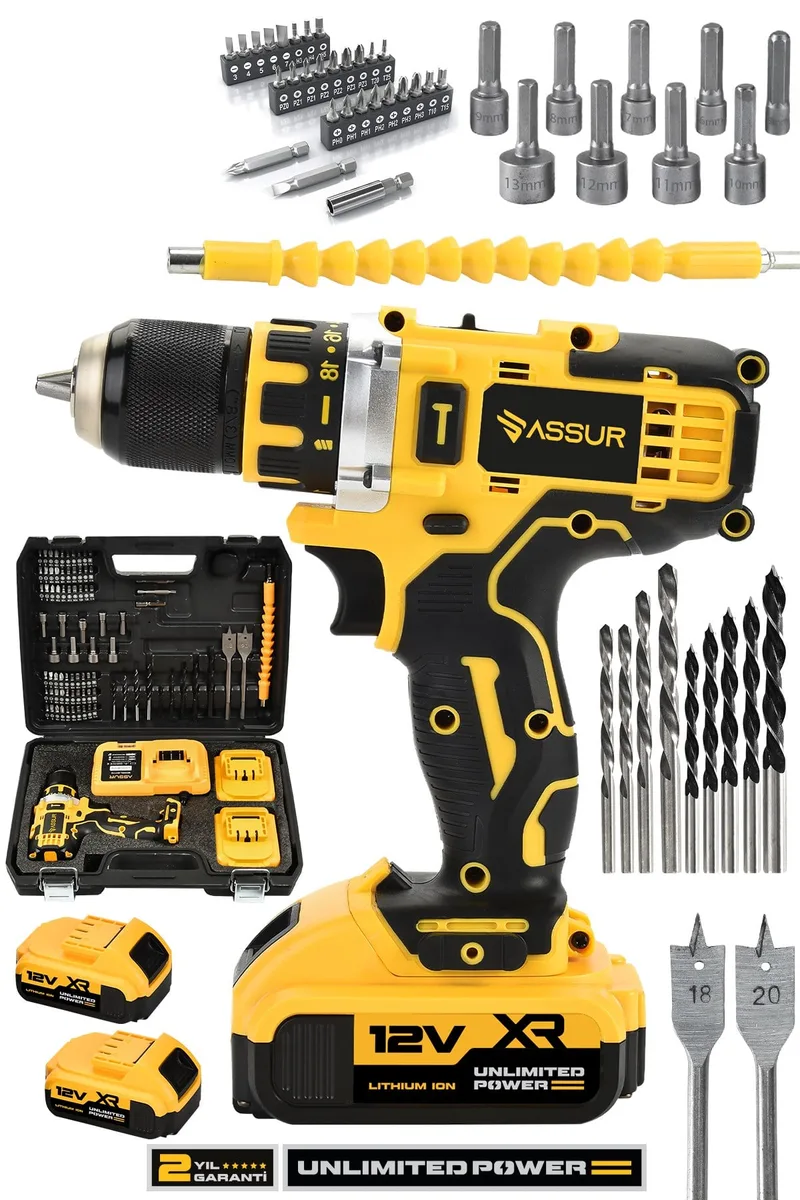 Assur 12V Çift Akü Şarjlı Matkap Metal Şanzıman Akülü Vidalama - Görsel 3