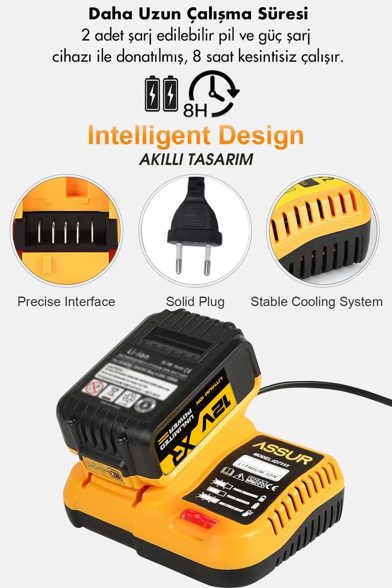 Assur 12V Çift Akü Şarjlı Matkap Metal Şanzıman Akülü Vidalama - Görsel 5