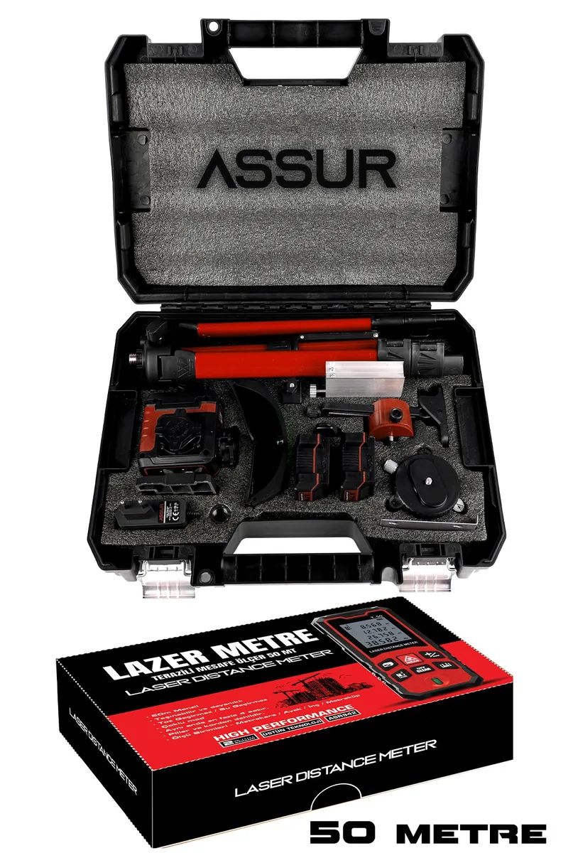 ASSUR 12V Çift Akülü Lazer Metre + 360 Derece 16 Köşe Otomatik Hizalama Tripod'lu Lazer Hizalama - Görsel 2
