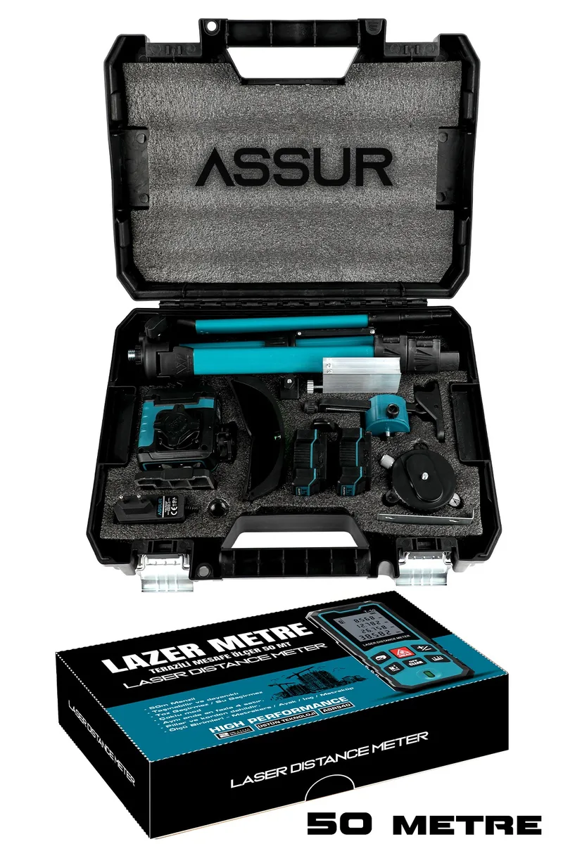 ASSUR 12V Çift Akülü Lazer Metre + 360 Derece 16 Köşe Otomatik Hizalama Tripod'lu Lazer Hizalama - Görsel 4