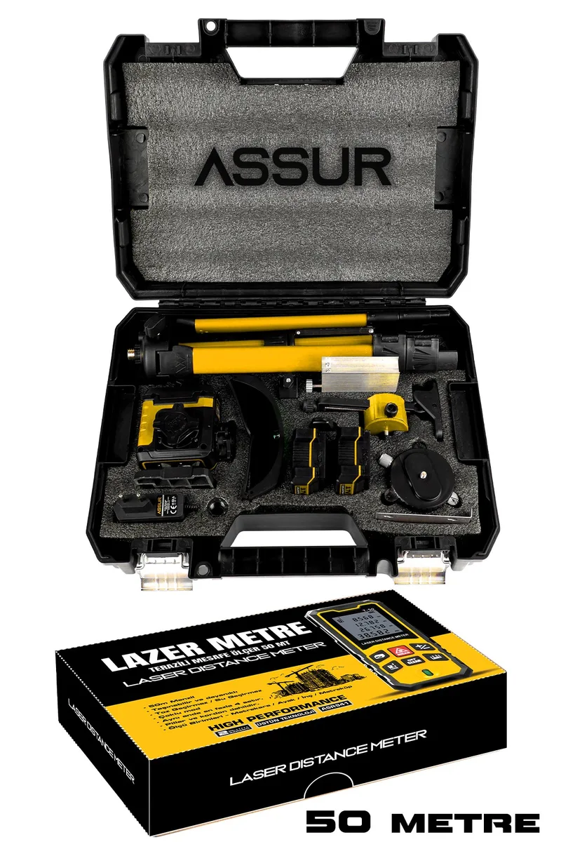 ASSUR 12V Çift Akülü Lazer Metre + 360 Derece 16 Köşe Otomatik Hizalama Tripod'lu Lazer Hizalama - Görsel 6