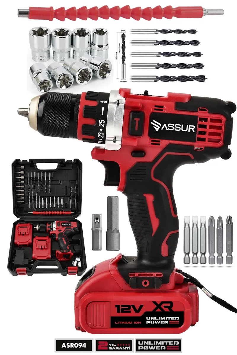 ASSUR 12V Çift Akülü Matkap Metal Şanzıman Akülü Vidalama