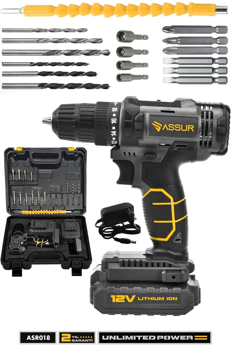 ASSUR 12V Çift Akülü Metal Şanzıman Bakır Sargı Akülü Vidalama Matkap