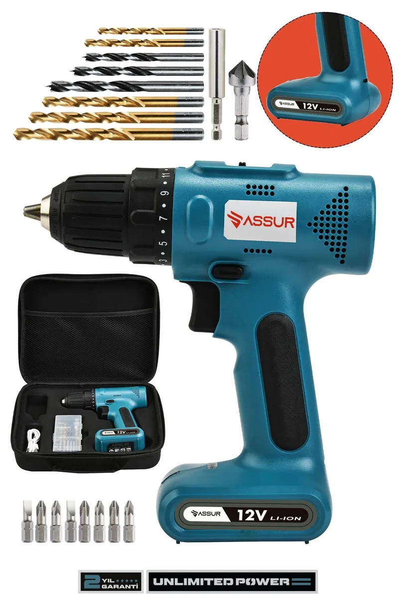 Assur 12V Type-C USB Şarjlı Akülü Vidalama Dahili Batarya Matkap