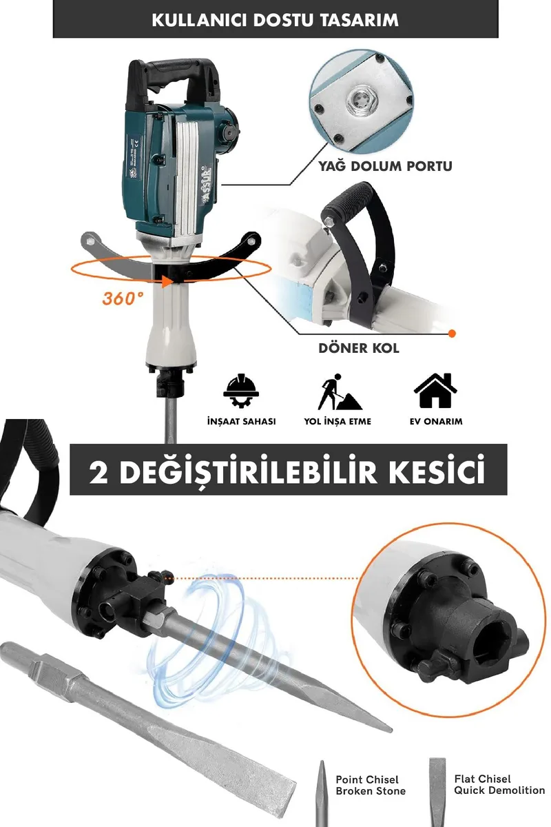 Assur 1800W Darbeli 16 Kg Kırıcı Delici Hilti - Görsel 2