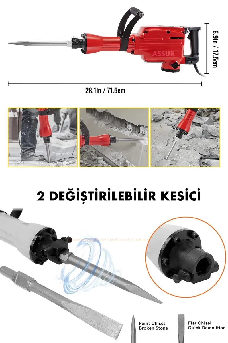 ASSUR 1800W Darbeli 16 kg Kırıcı Delici Hilti - Görsel 8
