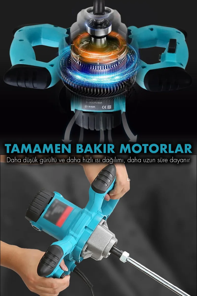 ASSUR 1800W Profesyonel Devir Ayarlı Elektrikli Alçı Boya Ve Harç Karıştırıcı Mikser - Görsel 5