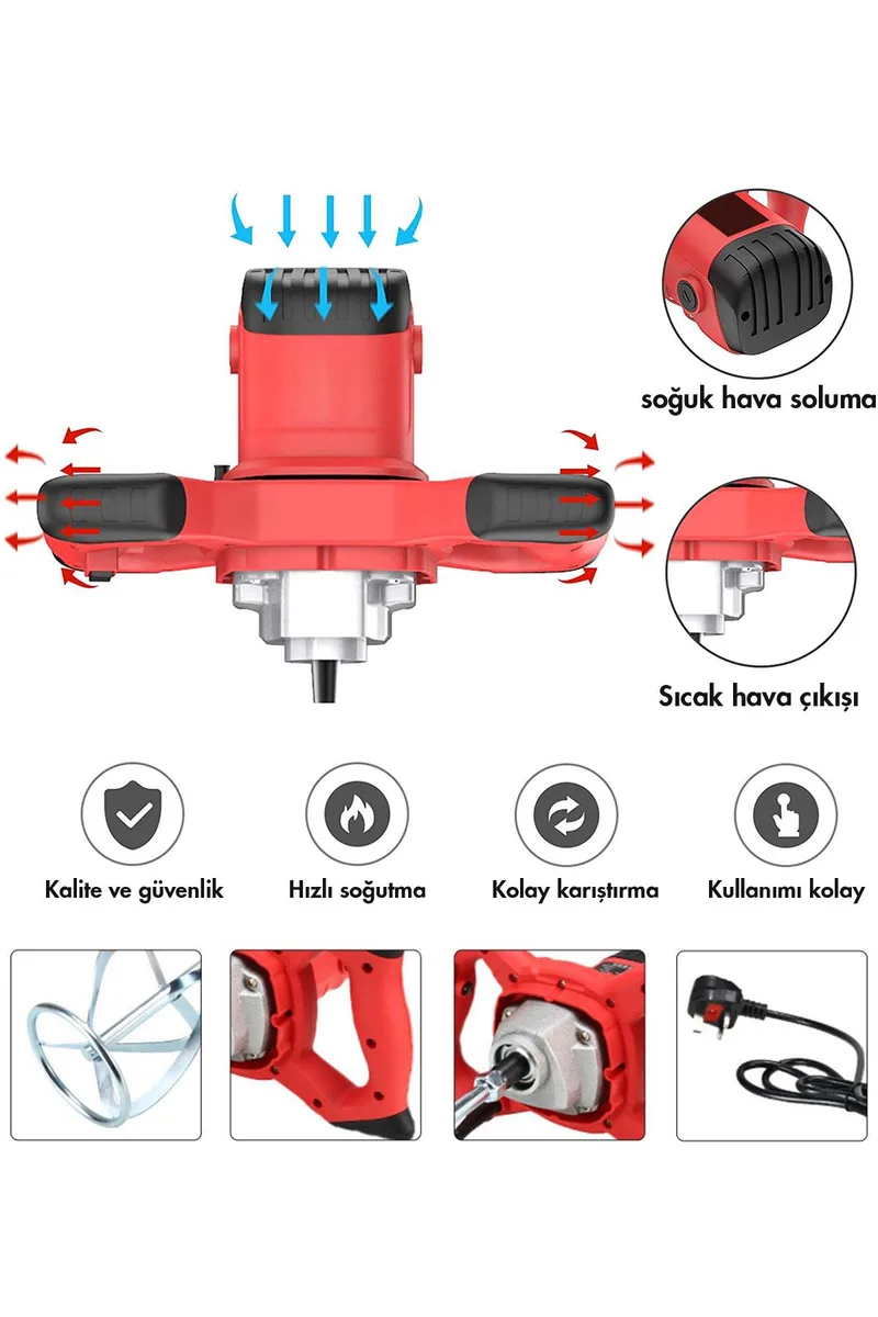 ASSUR 1800W Profesyonel Devir Ayarlı Elektrikli Alçı Boya Ve Harç Karıştırıcı Mikser - Görsel 7