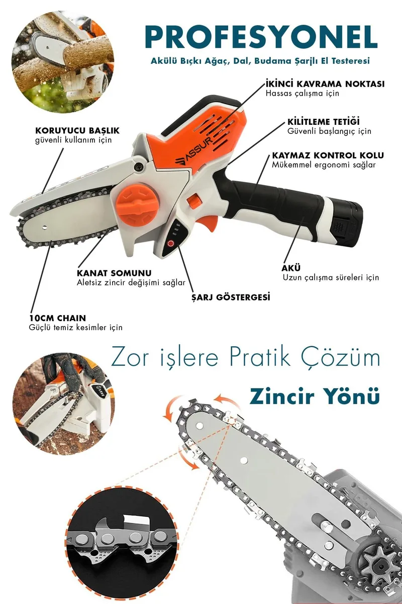 Assur 18V Çift Akülü Bıçkı Testere Dal Budama Makinesi Çantalı - Görsel 4