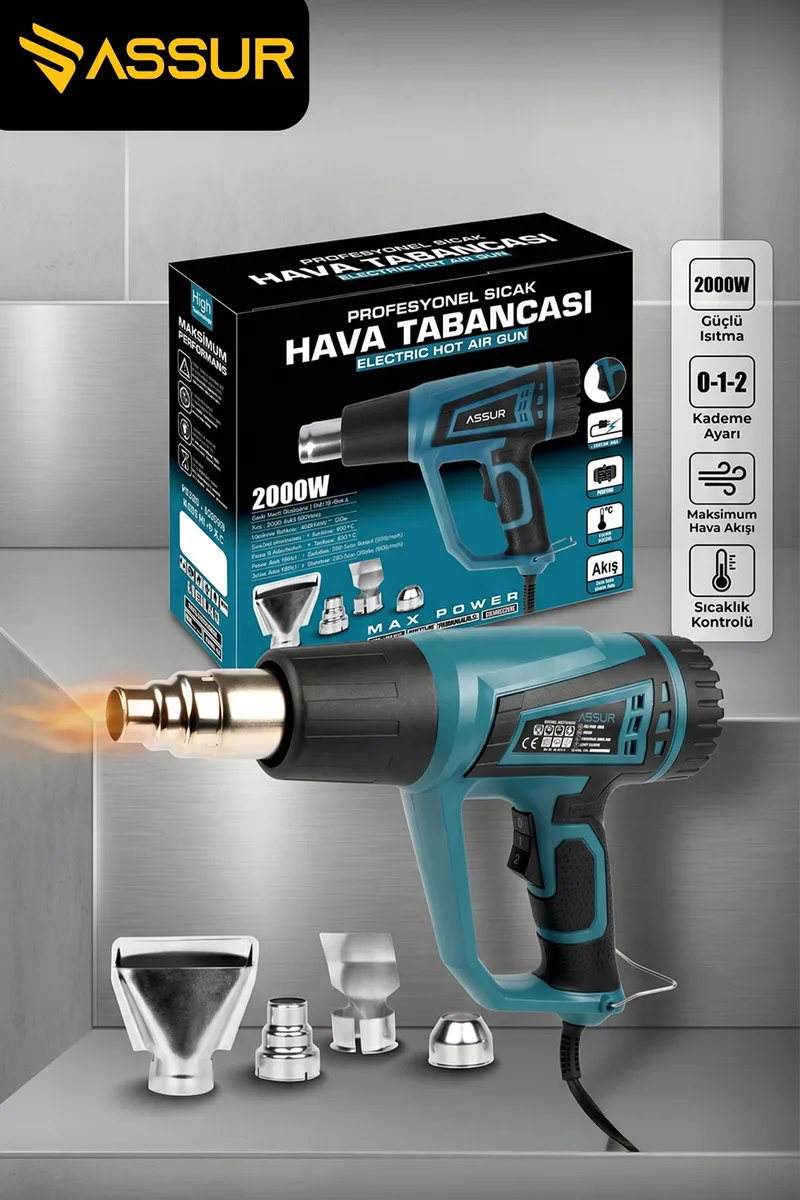 ASSUR 2000W 2 Kademeli 4 Başlıklı Sıcak Hava Tabancası - Görsel 6