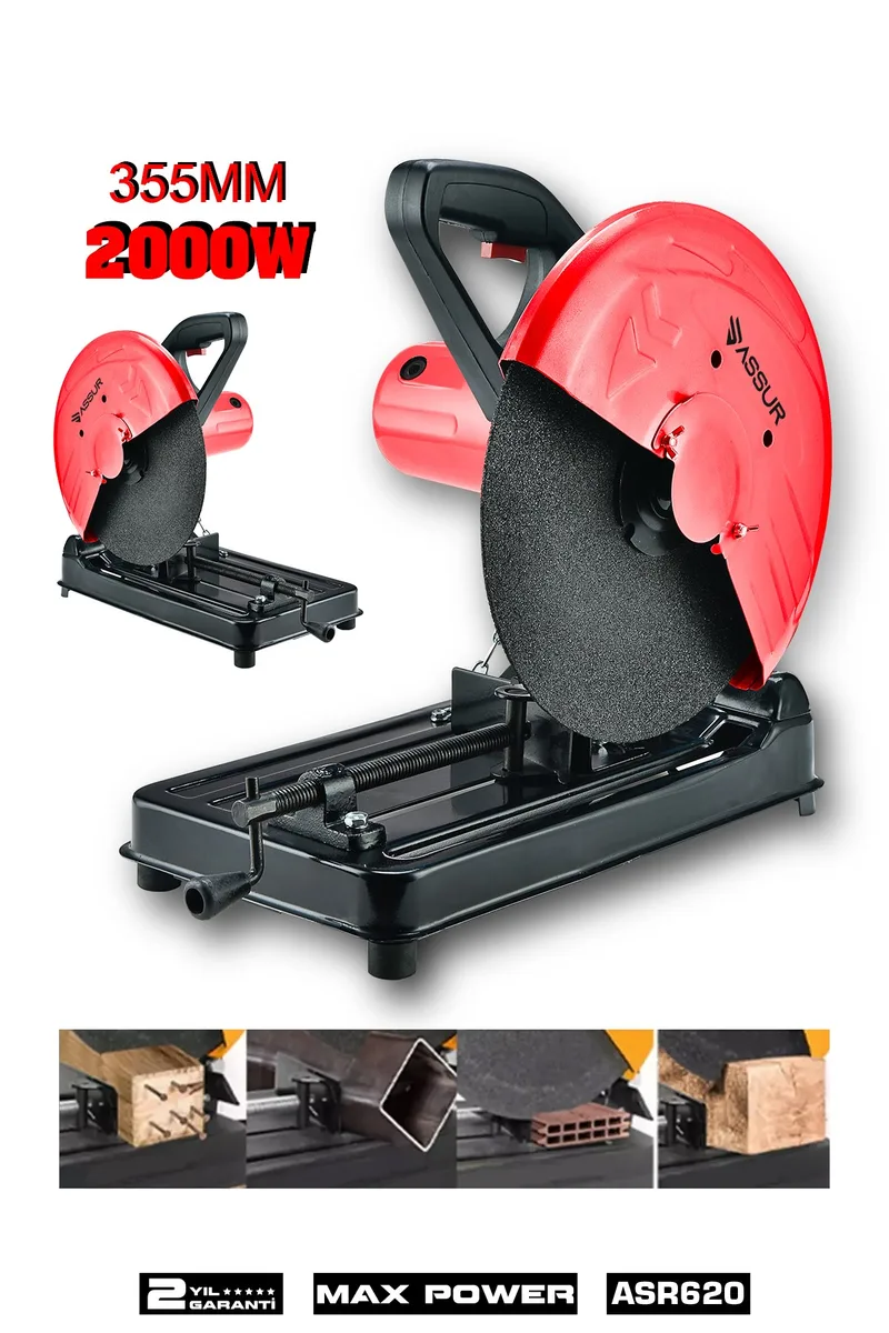 ASSUR 2000W Bakır Sargılı Metal Şanzıman 355mm Profil Metal Kesme Makinesi Kırmızı